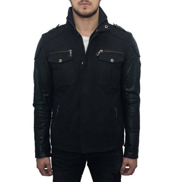 MAYS & ROSE JACKET ΜΑΥΡΟ ΑΝΤΡΙΚΟ ΔΕΡΜΑΤΙΝΑ ΜΑΝΙΚΙΑ G5333