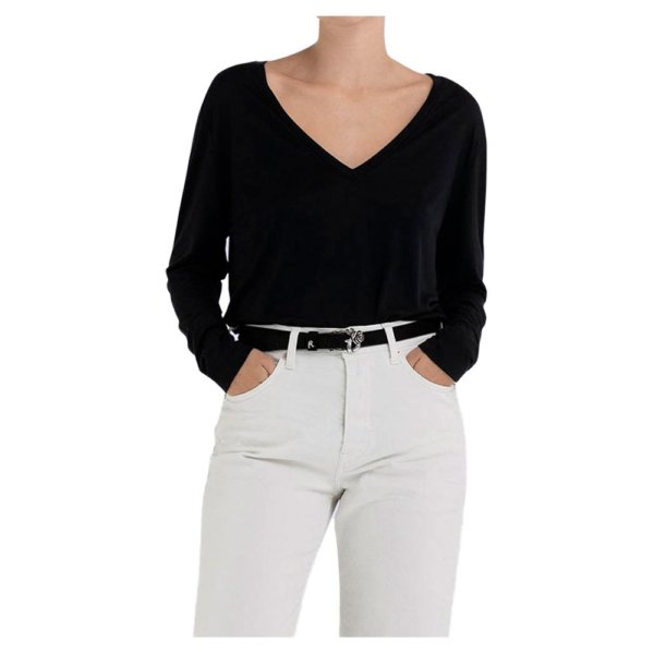 REPLAY T-SHIRT ΜΑΚΡΥΜΑΝΙΚΟ ΓΥΝΑΙΚΕΙΟ ΜΑΥΡΟ W3696.000.23396P.098 REGULAR FIT