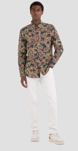 REPLAY ΠΟΥΚΑΜΙΣΟ ΠΡΑΣΙΝΟ ME PRINT ΑΝΤΡΙΚΟ M4049A.000.73894.010 REGULAR FIT