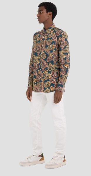 REPLAY ΠΟΥΚΑΜΙΣΟ ΠΡΑΣΙΝΟ ME PRINT ΑΝΤΡΙΚΟ M4049A.000.73894.010 REGULAR FIT