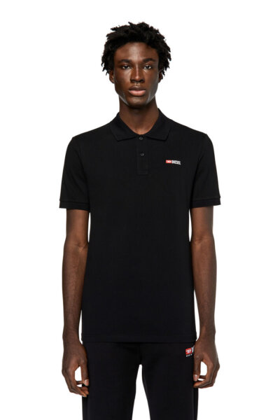 DIESEL POLO ΑΝΔΡΙΚΟ ΒΑΜΒΑΚΕΡΟ ΜΑΥΡΟ T-SMITH-DIV A04087-0JMAD-9XX  SLIM FIT