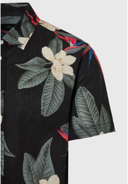 FUNKY BUDDHA ΠΟΥΚΑΜΙΣΟ ΑΝΔΡΙΚΟ ΚΟΝΤΟΜΑΝΙΚΟ ΛΙΝΟ ΜΑΥΡΟ FLORAL FBM009-065-05 REGULAR FIT
