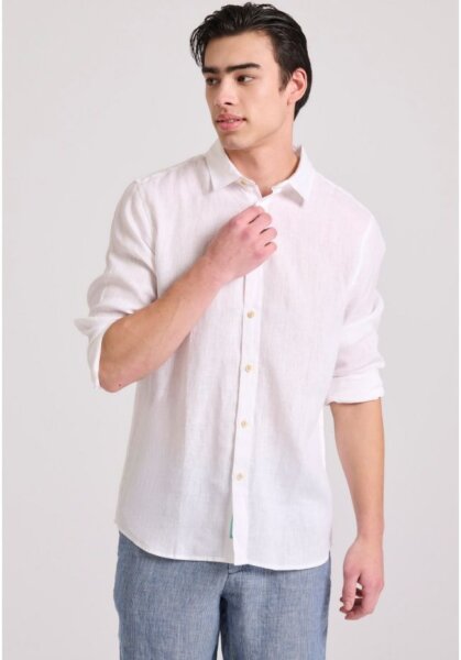 FUNKY BUDDHA ΑΝΔΡΙΚΟ ΠΟΥΚΑΜΙΣΟ ΛΙΝΟ ΛΕΥΚΟ FBM009-001-05 REGULAR FIT