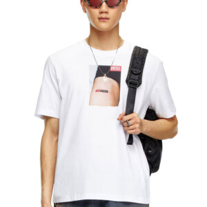 DIESEL T-SHIRT ΑΝΔΡΙΚΟ ΒΑΜΒΑΚΕΡΟ ΛΕΥΚΟ A15161-0GRAI-100 T-ADJUST-K19 REGULAR FIT