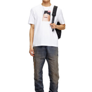 DIESEL T-SHIRT ΑΝΔΡΙΚΟ ΒΑΜΒΑΚΕΡΟ ΛΕΥΚΟ A15161-0GRAI-100 T-ADJUST-K19 REGULAR FIT