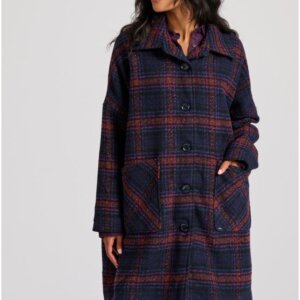 FUNKY BUDDHA ΠΑΛΤΟ ΓΥΝΑΙΚΕΙΟ WOOL ΚΑΡΩ MIDNIGHT BLUE FBL010-121-01 REGULAR FIT