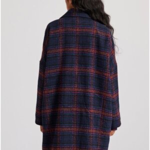 FUNKY BUDDHA ΠΑΛΤΟ ΓΥΝΑΙΚΕΙΟ WOOL ΚΑΡΩ MIDNIGHT BLUE FBL010-121-01 REGULAR FIT