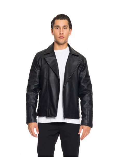 BISTON JACKET-BIKER ΑΝΤΡΙΚΟ ΤΕΧΝΟΔΕΡΜΑ ΜΑΥΡΟ 52-201-044 REGULAR FIT