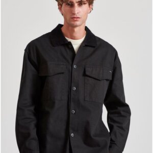 FUNKY BUDDHA ΠΟΥΚΑΜΙΣΟ OVERSHIRT ΑΝΔΡΙΚΟ ΒΑΜΒΑΚΕΡΟ ΜΑΥΡΟ FBM010-075-05 REGULAR FIT