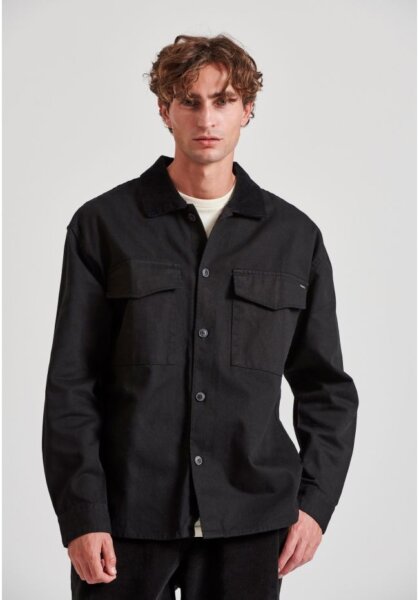 FUNKY BUDDHA ΠΟΥΚΑΜΙΣΟ OVERSHIRT ΑΝΔΡΙΚΟ ΒΑΜΒΑΚΕΡΟ ΜΑΥΡΟ FBM010-075-05 REGULAR FIT