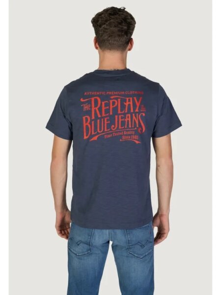 REPLAY T-SHIRT ΑΝΔΡΙΚΟ ΒΑΜΒΑΚΕΡΟ ΤΥΠΩΜΑ ΠΛΑΤΗ ΜΠΛΕ M3023.000.22336.282 REGULAR FIT
