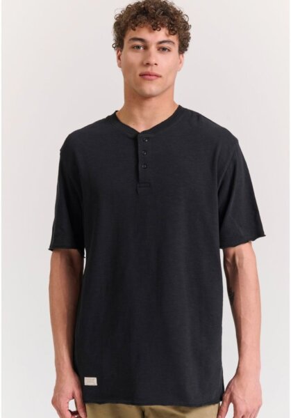 FUNKY BUDDHA T-SHIRT ΑΝΤΡΙΚΟ ΜΕ ΚΟΥΜΠΑΚΙΑ ΜΑΥΡΟ ΦΛΑΜΑ FBM011-346-04 RELAXED FIT