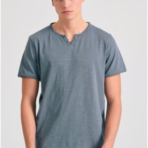 FUNKY BUDDHA T-SHIRT ΑΝΤΡΙΚΟ ΜΕ ΛΑΙΜΟ HENLEY STEEL GREY FBM011-004-04 REGULAR FIT
