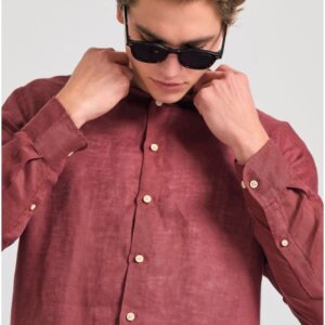 FUNKY BUDDHA ΠΟΥΚΑΜΙΣΟ ΛΙΝΟ ΑΝΔΡΙΚΟ DK RED FBM011-001-05 REGULAR FIT