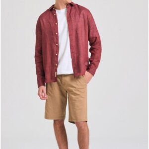 FUNKY BUDDHA ΠΟΥΚΑΜΙΣΟ ΛΙΝΟ ΑΝΔΡΙΚΟ DK RED FBM011-001-05 REGULAR FIT