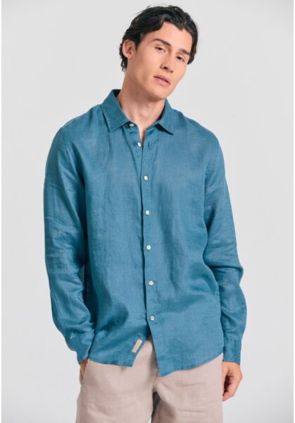 FUNKY BUDDHA ΠΟΥΚΑΜΙΣΟ ΛΙΝΟ ΑΝΔΡΙΚΟ BLUE STEEL FBM011-001-05 REGULAR FIT