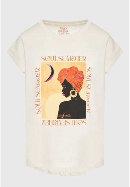 FUNKY BUDDHA T-SHIRT ΓΥΝΑΙΚΕΙΟ ΛΕΥΚΟ ΜΕ BOHO ΤΥΠΩΜΑ FBL011-138-04 REGULAR FIT