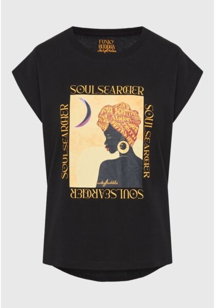 FUNKY BUDDHA T-SHIRT ΓΥΝΑΙΚΕΙΟ ΜΑΥΡΟ ΜΕ BOHO ΤΥΠΩΜΑ FBL011-138-04 REGULAR FIT
