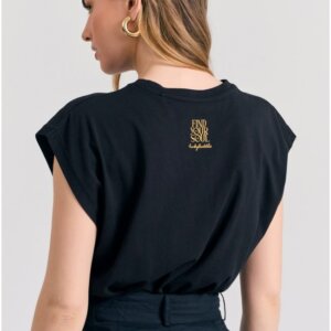FUNKY BUDDHA T-SHIRT ΓΥΝΑΙΚΕΙΟ ΜΑΥΡΟ ΜΕ BOHO ΤΥΠΩΜΑ FBL011-138-04 REGULAR FIT