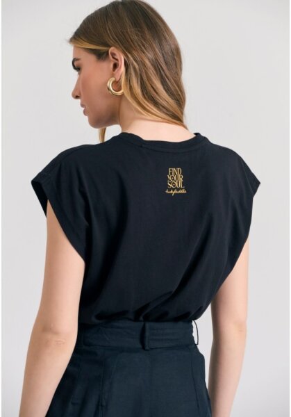 FUNKY BUDDHA T-SHIRT ΓΥΝΑΙΚΕΙΟ ΜΑΥΡΟ ΜΕ BOHO ΤΥΠΩΜΑ FBL011-138-04 REGULAR FIT