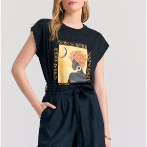 FUNKY BUDDHA T-SHIRT ΓΥΝΑΙΚΕΙΟ ΜΑΥΡΟ ΜΕ BOHO ΤΥΠΩΜΑ FBL011-138-04 REGULAR FIT