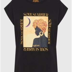 FUNKY BUDDHA T-SHIRT ΓΥΝΑΙΚΕΙΟ ΜΑΥΡΟ ΜΕ BOHO ΤΥΠΩΜΑ FBL011-138-04 REGULAR FIT