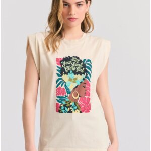 FUNKY BUDDHA T-SHIRT ΓΥΝΑΙΚΕΙΟ ΕΚΡΟΥ FBL011-125-04 REGULAR FIT