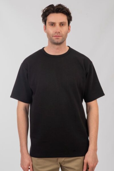 DOUBLE T-SHIRT ΑΝΤΡΙΚΟ ΠΛΕΞΗ WAFFLE ΜΑΥΡΟ 251TS-9040 REGULAR FIT