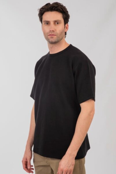 DOUBLE T-SHIRT ΑΝΤΡΙΚΟ ΠΛΕΞΗ WAFFLE ΜΑΥΡΟ 251TS-9040 REGULAR FIT