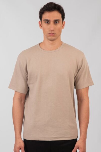 DOUBLE T-SHIRT ΑΝΤΡΙΚΟ ΠΛΕΞΗ WAFFLE ΜΠΕΖ-GREIGE 251TS-9040 REGULAR FIT