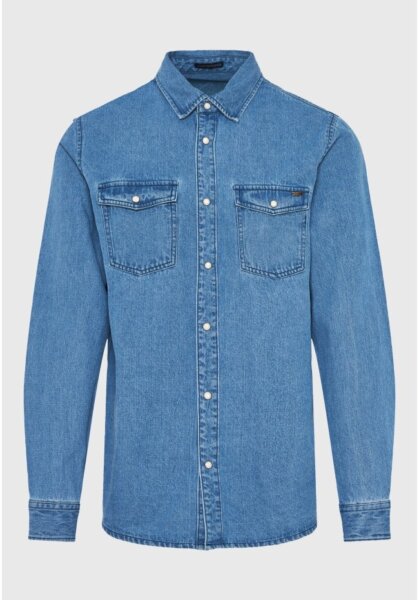 FUNKY BUDDHA ΠΟΥΚΑΜΙΣΟ DENIM ΜΠΛΕ FBM012-075-05 REGULAR FIT