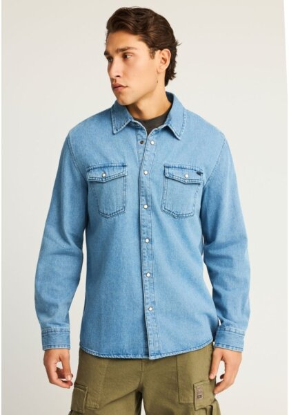 FUNKY BUDDHA ΠΟΥΚΑΜΙΣΟ DENIM ΜΠΛΕ FBM012-075-05 REGULAR FIT