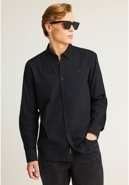 FUNKY BUDDHA ΠΟΥΚΑΜΙΣΟ ΑΝΔΡΙΚΟ OXFORD ΜΑΥΡΟ FBM012-002-05 REGULAR FIT