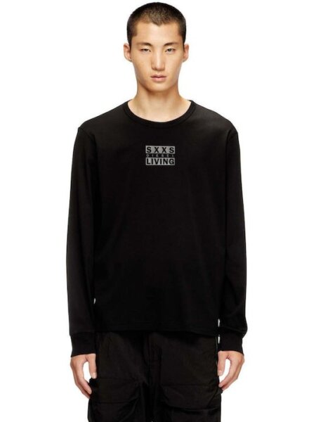 DIESEL T-SHIRT ΑΝΔΡΙΚΟ ΜΑΚΡΥΜΑΝΙΚΟ ΜΑΥΡΟ A18723-0PJBG-9XX T-MADJUST-LS-T1 REGULAR FIT