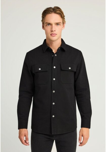 FUNKY BUDDHA ΠΟΥΚΑΜΙΣΟ DENIM ΑΝΔΡΙΚΟ ΜΑΥΡΟ FBM012-080-05 REGULAR FIT