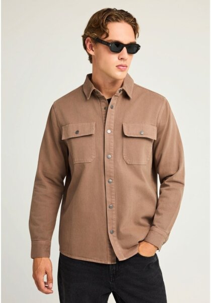 FUNKY BUDDHA ΠΟΥΚΑΜΙΣΟ DENIM ΑΝΔΡΙΚΟ ΚΑΦΕ FBM012-080-05 REGULAR FIT