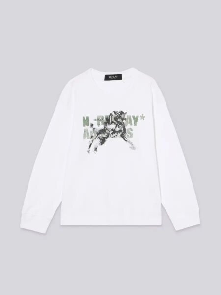 REPLAY T-SHIRT ΜΑΚΡΥΜΑΝΙΚΟ ΠΑΙΔΙΚΟ ΛΕΥΚΟ SB7125.051.23700.001 REGULAR FIT
