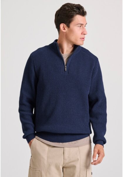 FUNKY BUDDHA ΠΛΕΚΤΟ HALF ZIP ΑΝΤΡΙΚΟ ΜΠΛΕ ΣΚΟΥΡΟ FBM012-052-09 REGULAR FIT