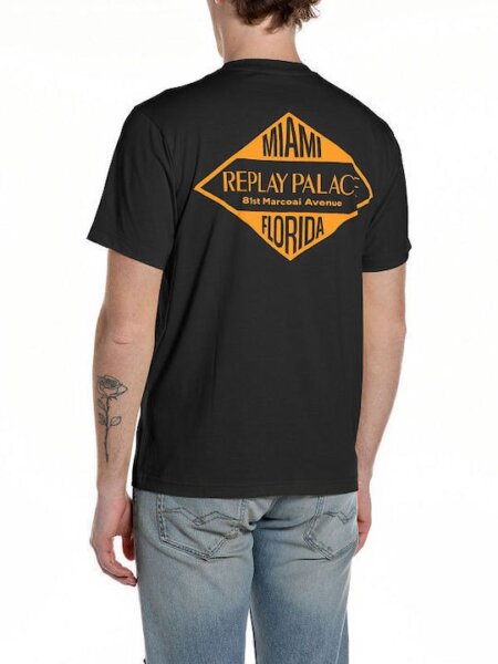 REPLAY T-SHIRT ΑΝΔΡΙΚΟ ΤΥΠΩΜΑ ΠΛΑΤΗ ΜΑΥΡΟ M3344.000.2660.098 REGULAR FIT