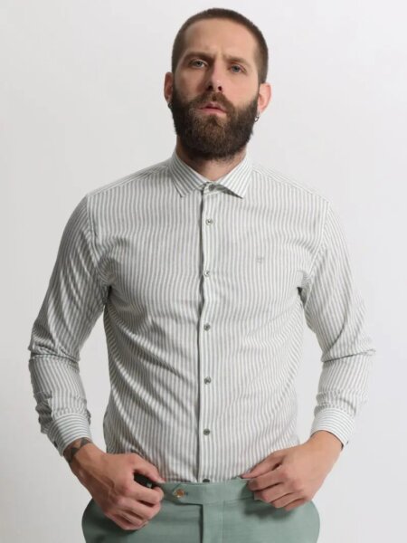 TRESOR ΠΟΥΚΑΜΙΣΟ ΑΝΔΡΙΚΟ ΡΙΓΕ ΠΡΑΣΙΝΟ 33-8177 BILBAO  REGULAR FIT