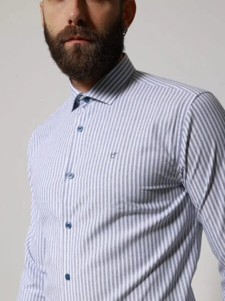 TRESOR ΠΟΥΚΑΜΙΣΟ ΑΝΔΡΙΚΟ ΡΙΓΕ ΜΠΛΕ 33-8177 BILBAO  REGULAR FIT