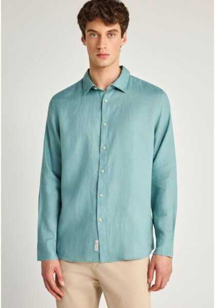 FUNKY BUDDHA ΠΟΥΚΑΜΙΣΟ ΛΙΝΟ ΑΝΔΡΙΚΟ ΜΕΝΤΑ-MINERAL BLUE FBM013-001-05 REGULAR FIT