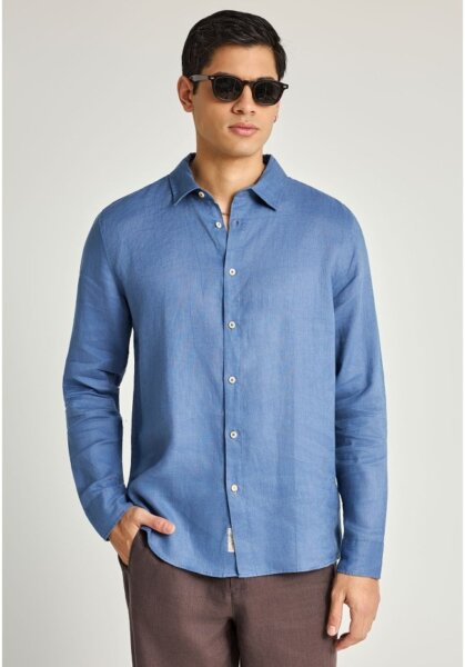 FUNKY BUDDHA ΠΟΥΚΑΜΙΣΟ ΛΙΝΟ ΑΝΔΡΙΚΟ ΜΠΛΕ-INDIGO FBM013-001-05 REGULAR FIT