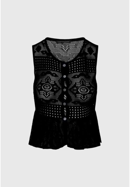 FUNKY BUDDHA ΑΜΑΝΙΚΟ ΓΥΝΑΙΚΕΙΟ CROCHET TOP ΜΑΥΡΟ FBL013-132-17 REGULAR FIT