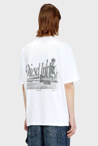DIESEL T-SHIRT ΑΝΔΡΙΚΟ ΤΥΠΩΜΑ ΠΛΑΤΗ ΛΕΥΚΟ A22481-0PLAT-100 T-BOGGY-V2 REGULAR FIT