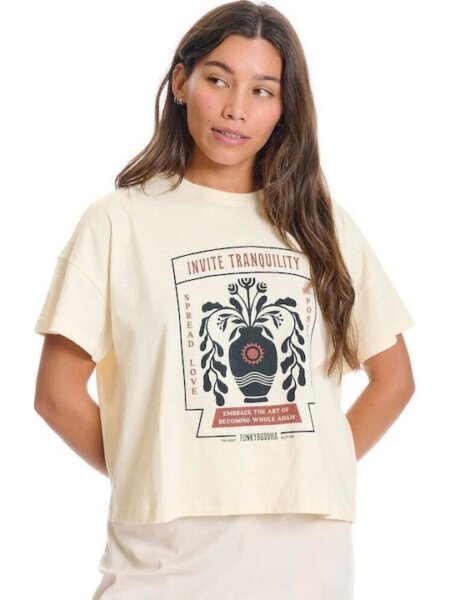 FUNKY BUDDHA ΓΥΝΑΙΚΕΙΟ T-SHIRT ΕΚΡΟΥ FBL013-121-04 LOOSE FIT