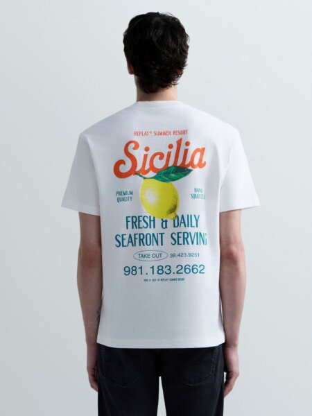 REPLAY T-SHIRT ΑΝΔΡΙΚΟ ΤΥΠΩΜΑ ΠΛΑΤΗ ΛΕΥΚΟ M3378.000.23608P.011 REGULAR FIT