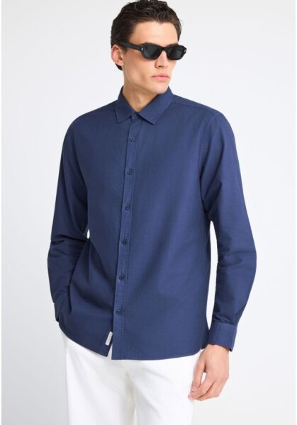 FUNKY BUDDHA ΠΟΥΚΑΜΙΣΟ OXFORD ΑΝΤΡΙΚΟ ΜΠΛΕ-INDIGO FBM013-051-05 REGULAR FIT