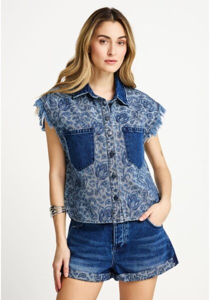 FUNKY BUDDHA ΠΟΥΚΑΜΙΣΟ DENIM ΑΜΑΝΙΚΟ ΓΥΝΑΙΚΕΙΟ MD BLUE FBL013-162-01 REGULAR FIT