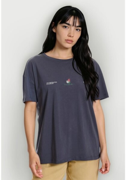 FUNKY BUDDHA T-SHIRT ΓΥΝΑΙΚΕΙΟ ΤΥΠΩΜΑ ΠΛΑΤΗ ΑΝΘΡΑΚΙ FBL013-125-04 LOOSE FIT